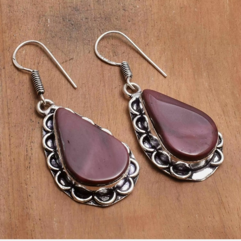 New Australia mookite jasper 925 silver earrings - Picture 3 of 7